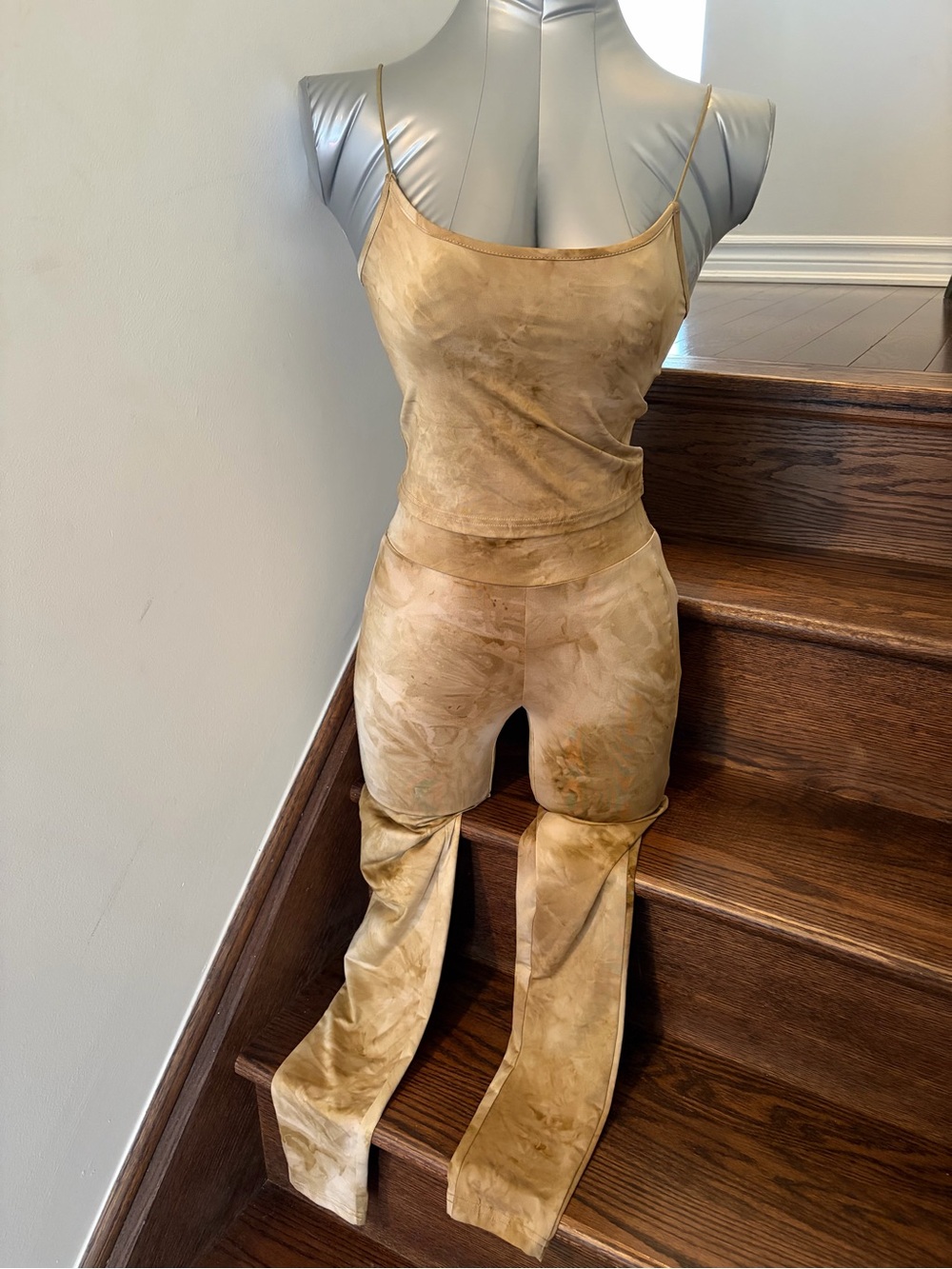 High-Waist Tie-Dye Leggings Set - Neutral Beige
